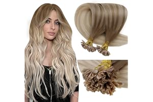 ‎LAAVOO LaaVoo U Tip Extension Echthaar Ombre Blond Keratin Bonding Extensions Echthaar Hellbraun Balayage Aschblond Platinblond Pre Bonded Haarverlängerung Echthaar Bonding 50g 1g/s #8/18/60 40cm