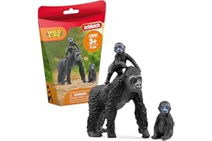 Schleich Wild Life | Familia de gorilas 42601 | Madre Gorila con 2 crías | Figuras de Animales realistas | Regalo para niños y niñas | decoración de cumpleaños | Set de 3 Piezas | +3 años