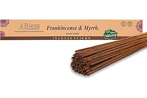 BLESS INTERNATIONAL Bless-Frankincense-and-Myrrh 100%-Natural-Handmade-Hand-Dipped-Incense-Sticks Organic-Chemicals-Free For-Purification-Relaxation-Positivity-Yoga-Meditation The-Best-Woods-Scent (25 Sticks (40GM))