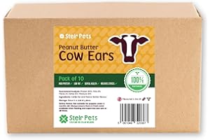 STELR PETS Cows Ears for Dogs (Peanut Butter Flavour) - 100% Natural Dog Treats - Low Fat Alternative to Pigs Ears for Dogs and Puppies Over 4 Months Old (Pack of 10)