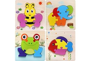 Afufu Montessori Zabawki, 4-pak puzzli dla małych dzieci w wieku 1-2-3 lat, dla chłopców i dziewcząt, edukacyjne, drewniane zabawki, prezent z 4 wzorami zwierząt