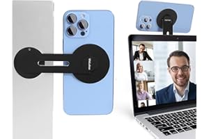 WeLohas Magnetische Handyhalterung für Laptop, Durchgangskamerahalterung für iOS 16/macOS 13 Ventura, geeignet für iMac, Tesla Model 3/X/Y/S & iPhone 14/13/12, verstellbare Laptop-Handyhalterung