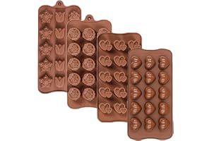 Keepaty Lot de 4 moules à chocolat en silicone à 12 cavités en forme de cœur, rose, fleur pour la Saint-Valentin, un mariage