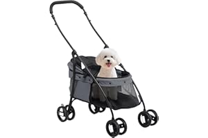 PawHut Carrito para Perros Plegable Cochecito para Mascotas Cochecito para Perros Pequeños con Ventanas de Malla Cojín Lavable Correas de Seguridad y Marco de Acero Carga 10 kg Gris