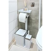 3'&uuml; 1 Arada Banyo Seti Tuvalet Kağıtlık, &Ccedil;&ouml;p Kovası Ve Tuvalet Fır&ccedil;a Takımı Set &Ccedil;izgili (Krom Beyaz)