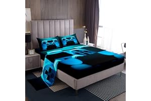Loussiesd, Set di lenzuola per letto singolo per bambini e ragazzi, con stampa 3D, gamepad, 3 pezzi, include 1 lenzuolo e 1 lenzuolo con angoli con 1 federa, morbido, motivo: videogiochi