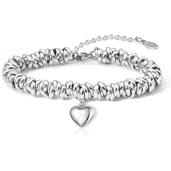 Braccialetto in acciaio argentato con ciondolo strass a forma di cuore