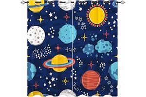 YUANZU Rideaux Espace Enfants - Motif Système Solaire Étoiles Météorites avec Œillets Opaques Isolants Thermiques pour Chambre de Garçons - 2 Panneaux L117 x H137cm