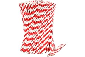 LIVES ON GREEN [1000 pezzi] Cannucce di carta monouso sfuse, a righe bianche e rosse, 100% biodegradabili, 19,7 cm x 0,6 cm