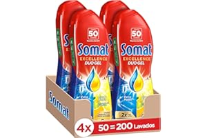 Somat Excellence Duo Gel Lima y Limón 50 Dosis (pack de 4, total: 200 lavados), detergente desengrasante, lavavajillas líquido automático en botella, elimina la suciedad incrustada