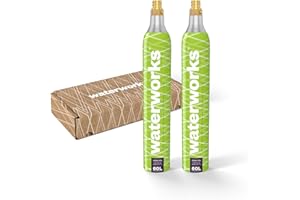 waterworks Green Set de 2 cylindres de CO2 I Convient pour SodaStream (Pas Quick Connect*), Grohe Blue, Aarke, Brita, WasserMaxx etc. Machine à gazéifier jusqu'à 60 l par Remplissage