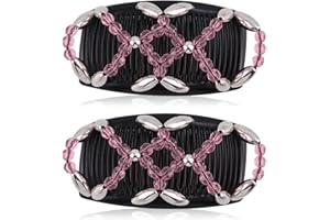 Kytpyi Magic Beads Hair Comb, Hair Combs Slides for Women, 2 PCS Minimalistic Elastic Magic Hair Comb for Thick Fine Hair, Durable Double Hair Slides for DIY Hairstyle Girls Hair Accessories(Pink)