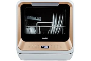 MEDION Mini Geschirrspüler DWT20 (Tischgeschirrspüler, Spülmaschine, 2 Maßgedecke, funktioniert mit/ohne Wasseranschluss, 6 Reinigungsprogramme, Babyflaschen, Startzeitvorwahl, freistehend) gold