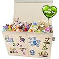 Ezylivin Large Toy Storage Box with Lid - Sturdy, Foldable, Space Saving Chest for Kids Games Toys Clothes and Bedding, Collapsible Toy Box Organizer for Boys & Girls (Animal Numbers)