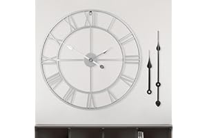 HAITANG Grande orologio da parete rotondo in stile vintage in metallo silenzioso senza tick alimentato a batteria 40 cm 47 cm 60 cm orologio con numeri romani soggiorno arredamento camera da letto