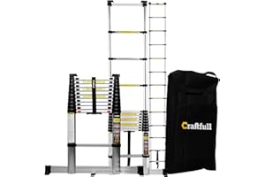 ‎CRAFTFULL Craftfull Aluminium Telescopic Ladder - Carry Bag - German Quality Brand - 2/2.6/2.9/3.2/3.8/4.1/4.4 Metres - Aluminium Ladder, silver