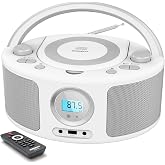 CD Radio, Portable Boombox Radios, Portable Stereo CD Player with Bluetooth, USB, Aux Input, Headphone Jack (WTB791)
