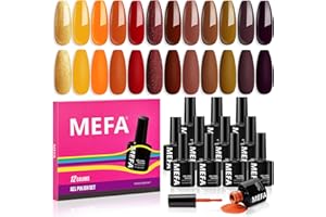 MEFA Smalto Semipermanente Unghie 12 Colori, Giallo Rosso Marrone Arancione Viola Glitter Smalti Semipermanenti per Unghie, Soak-Off UV Gel Nail Art Smalto Gel Professionali Kit, 7ml