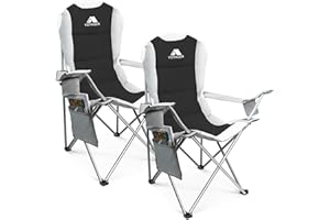 Voyager Set Of 2 Premium Padded Camping Chairs Lightweight & Foldable with Cup Holder & Side Pockets Ideal Water Resistant Outdoor Seats for Garden,Fishing,Picnic,Camping & Travel Heavy Duty (Black)