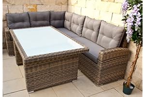 Ragnarök-Möbeldesign DEUTSCHE Marke - EIGNENE Produktion 8 Jahre GARANTIE auf UV-Beständigkeit PolyRattan Gartenmöbel Tisch + Dinning Lounge