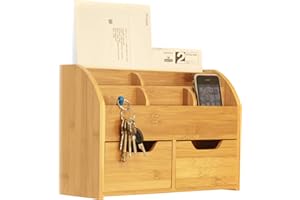 Woodquail Bamboo Wall Mounted Letter Holder Key Rack (or Desk Stationery Organiser)