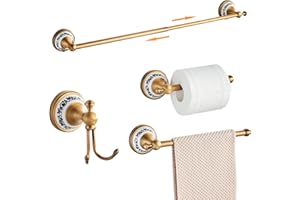 MOGFCT Kit de quincaillerie de Salle de Bains en Bronze Antique, Porte - Serviettes réglables, Porte - Serviettes, Porte - Serviettes, Crochet, kit d'accessoires de Salle de Bains en Or, Mural