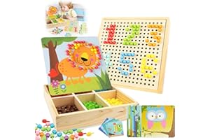 Ryvera Mosaico de juego para niños, juguetes a partir de 2, 3, 4, 5 años, mosaico de madera, juego de manualidades, placa de mosaico con cuentas, juguete educativo creativo, regalo de cumpleaños para