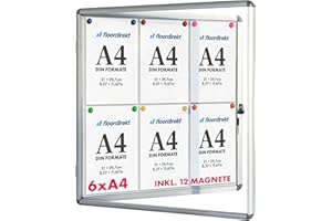 FLOORDIREKT Floodirekt - Vetrina da parete, 6 x DIN A4, resistente alle intemperie, per interni ed esterni, con magneti, con cornice in alluminio e vetro acrilico