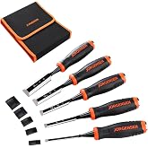 JORGENSEN Set of 5 Cr-V Wood Chisels | Sizes 6, 10, 12, 19 and 25mm with Bag and Sheet Protectors for Woodworking