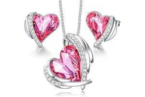 CDE Zestaw biżuterii damskiej, naszyjnik i kolczyki z sercem, prezent dla kobiet, dla dziewczyny lub przyjaciółki, na Boże Narodzenie, Walentynki, Dzień Matki, Platyna,