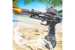MOZC Pistolet à Eau électrique, Pistolet à Eau Automatique avec Effet Flash, Water Gun Rechargeable Grande capacité pour Enfants Convient pour Jardin, Plage (Biubiu Gris)