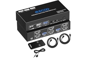 ROFAVEZCO 8K 60Hz 4K 120Hz HDMI 2.1 KVM Switch Dual Monitor USB 3.0 2 Porte con Hotkey 48Gbps HDCP2.3 2x HDMI Display esteso Condividi 2 PC con una tastiera Mous HDR D-olby Vision VRR Telecomando IR