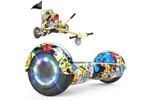 FUNDOT Hoverboards with seat,Hoverboards with hoverkart,Go kart 6.5 inch,Hoverboards with beautiful LED lights,Hoverboards with Bluetooth speaker,Gift for Children