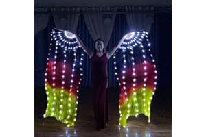 WEISIPU 1 Pair 1.8m LED Belly Dance Silk Fan Veil Long Bamboo Fans Veil Hand Made Silk Fan for Dance Outdoor