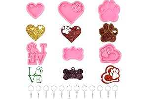 ZOCONE 18 PCS Kit Portachiavi Fai-Da-Te Stampi Silicone Resina Epossidica, Stampi Silicone di Osso Cane Stampo per Medaglietta Cani Riutilizzabili Stampi per Creazione di Pendenti per Gioielli/Collane