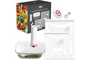 MIRU Set Sottovuoto, Contenitore Sottovuoto Per Alimenti con Pompa Elettrica per il vuoto, Contenitore Plastica, Tappi Sottovuoto Per Vino e Sacchetti Sottovuoto Riutilizzabili (15-PZ Set)