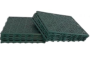AQS INTERNATIONAL Plastic Garden Path Tiles - Interlocking Decking Tile Anti Slip - Walkaway Floor Tiles, Paving Lawn, Patio, Garden Floor, Outdoor Slap, Durable Waterproof 30cmx30cm (10x Green)