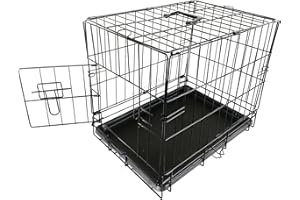 FoxHunter 18" 18 Inch Pet Dog Puppy Cat Training Cage Crate Carrier Metal Folding With ONE Door and Tray XSmall Black New