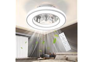 Ateroll Ventilatore da soffitto con luce, motore DC 20 W LED 25 W, 3000 K-4000 K-6500 K, 6 velocità del vento regolabile con telecomando, timer, memoria della luce, ventilatore reversibile Ø40,64 cm