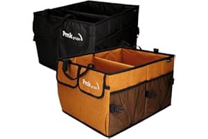 PMK GRUPO - Organizer per Bagagliaio | Contenitore Pieghevole Impermeabile e Regolabile | Organizzatore per Bagagli per Auto con Grande Capacità - Set 2 - Colore Nero + Arancione
