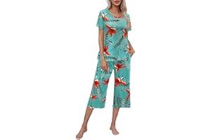 Ekouaer Piżama damska z krótkim rękawem, dwuczęściowa bielizna nocna, na lato, zestaw S-XXL