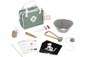 Janod - Tierarztkoffer - Rollenspielzeug Berufe - Inklusive 16 Zubehörteile - Stimuliert die Fantasie - FSC-Zertifiziert - Stoffkoffer mit Griff - Ab 3 Jahre, J06466