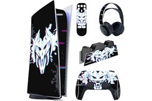 PlayVital Skin Stickers Compatible with PS5 Console Digital Edition, Vinyl Skin Stickers for PS5 Console, Controller, Charging Station, Headset, Media Remote Control, Glitch Demons