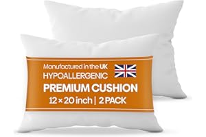 Oliver Bedding Hypoallergenic Premium cushion inserts 2 pack, Hollowfibre Stuffed Square Cushion Pillows for Sofa and Bed, Comfortable Anti Allergenic Pad Stuffer Insert Square Pillow (12 x20 Inch)