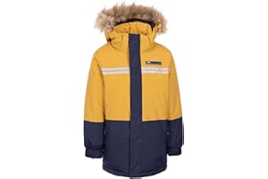 Trespass Kids Waterproof Jacket Laytone - Padded Waterproof Raincoat for Kids with Detachable Hood & Removable Fur Trim, Taped Seams, 2 Zipped Pockets