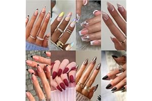 XYUH 8 Confezioni (192 Pezzi) - Unghie Finte Adesive, con Colla, Colorate, Quadrati di Mandorla e French Corte, Set per Donne e Ragazze