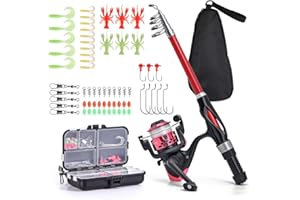 LEOFISHING Ensemble canne à pêche télescopique et moulinet léger pour enfants avec kit complet de leurres et sac de transport pour jeunes et débutants 130 cm Bleu