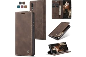Cracedily Handyhülle für Huawei P20 Hülle, Klapphülle Premium Lederhülle Klappbar Flip Case Tasche Magnet Kartenfach Standfunktion Klapphülle Schutzhülle für P20 5.8 Zoll, Kaffee