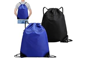 DGUSO 2 Pezzi Sacche Sportive Zaino Nero Con Coulisse Grande Capacità 44 X 34 Cm Zaino Palestra Uomo Zaino Palestra Donna Sacca Impermeabile Nylon Sacca Scuola Zaino Con Coulisse (Nero+Blu)