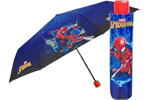 PERLETTI Ombrello Spiderman Portatile da Bambino - Ombrello Pieghevole Marvel Pioggia Bimbo con Spider Man per Scuola Materna - Ombrellino Mini Manuale Robusto con Uomo Ragno - Diametro 91 cm